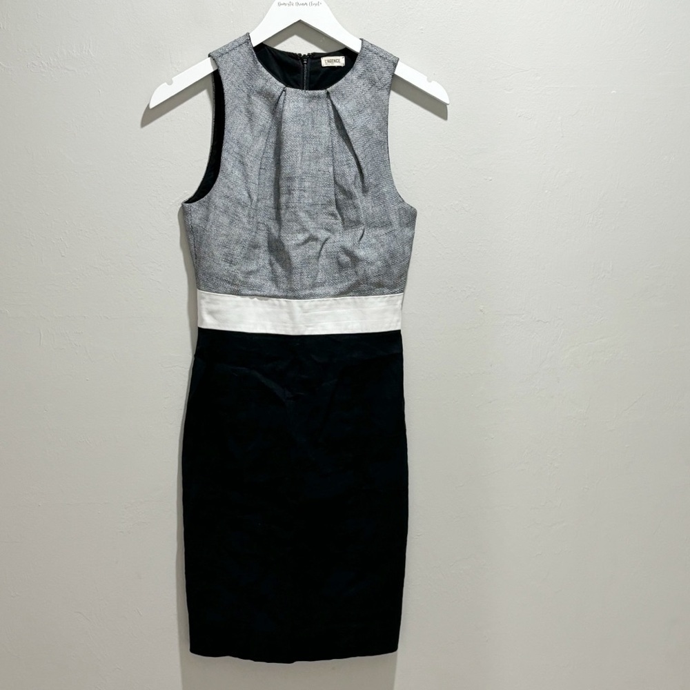 L'AGENCE Women’s Black Gray White Colorblock Sheath Dress Leather Linen Size 2
